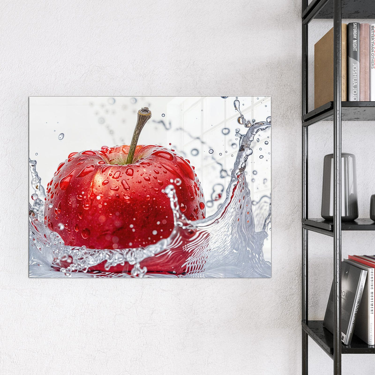 Glas Magnettafel - Roter Apfel im Spritzer – Roter Apfel im Wasserspritzer