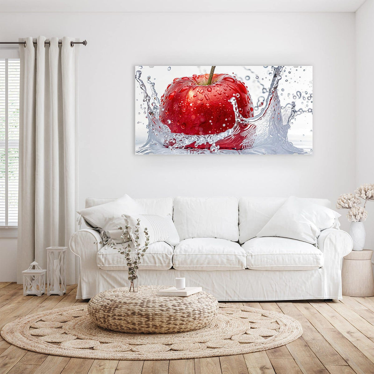 Wandbild - Roter Apfel im Spritzer - Querformat – Roter Apfel im Wasserspritzer
