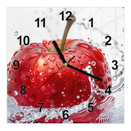 Wanduhr Quadratisch mit dem Motiv Roter Apfel im Spritzer