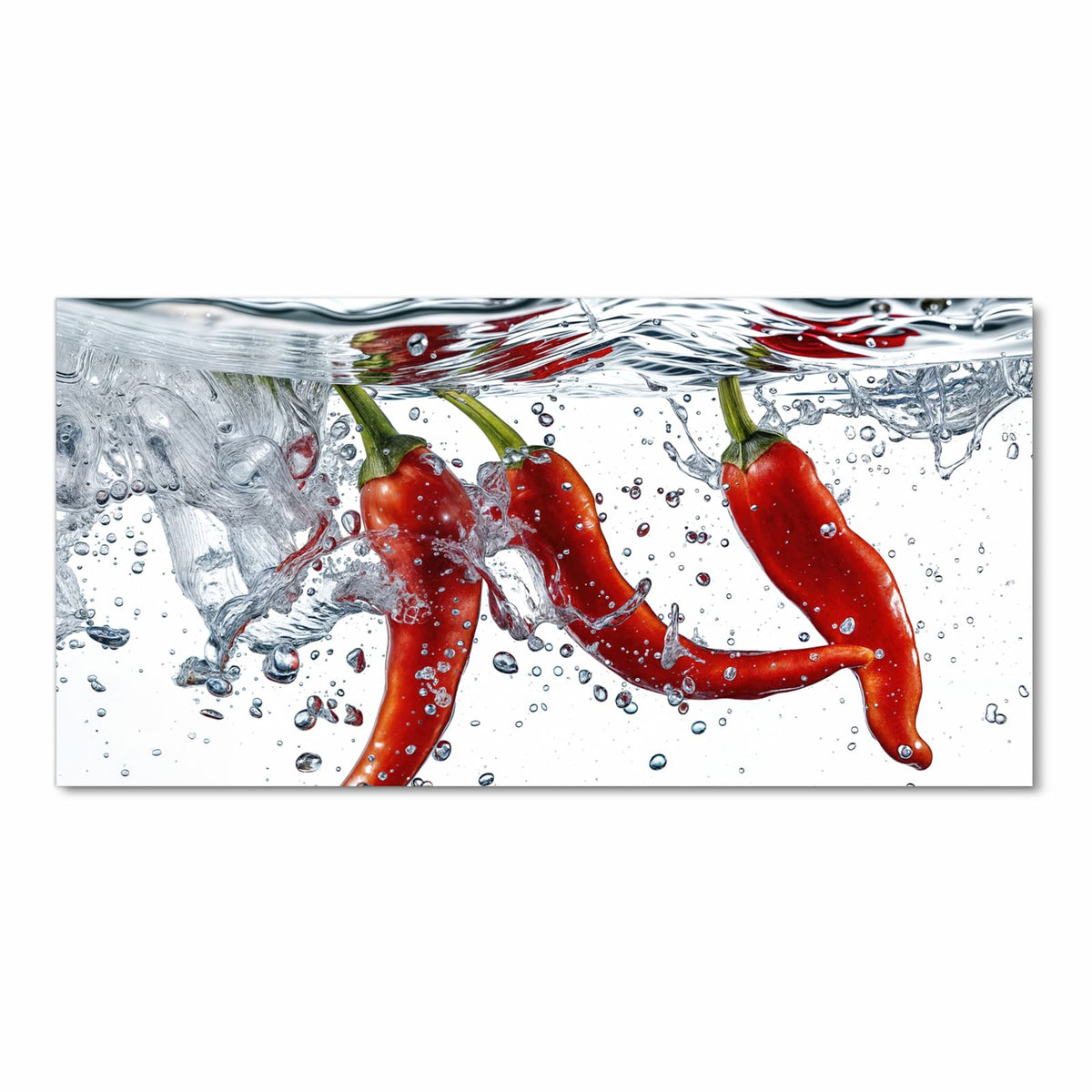 Waschbarer langer Teppich mit Motiv Chilis im Wasser in Frontansicht