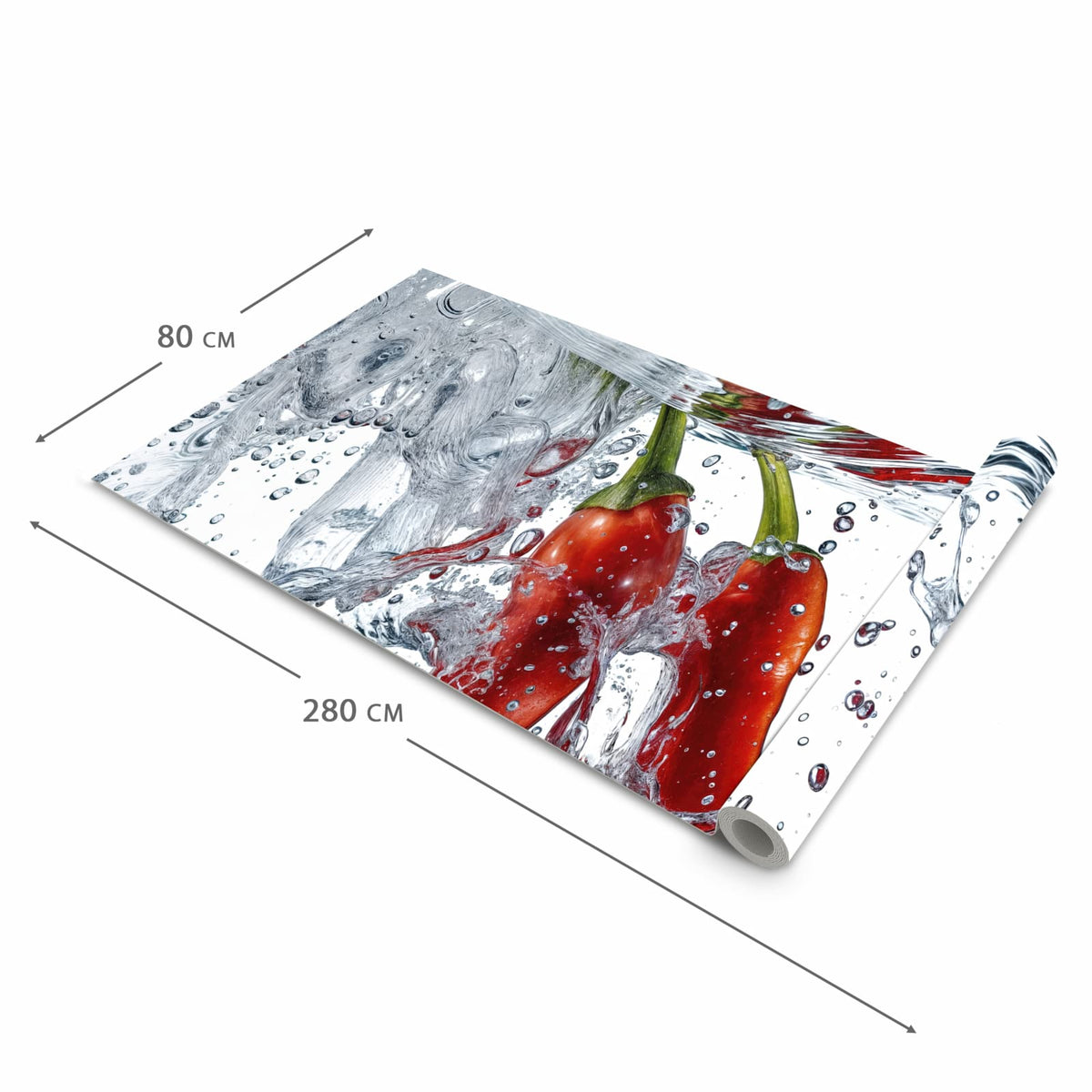 Feuchtigkeitsresistenter Küchenläufer mit Motiv Chilis im Wasser in der Größe 60x270 cm