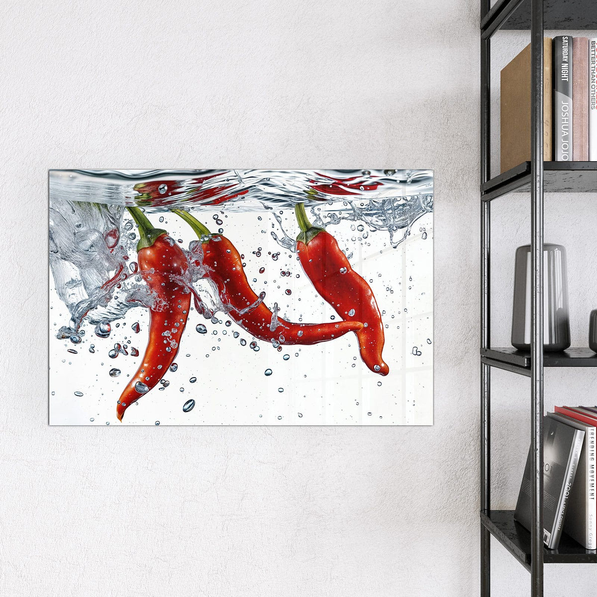 Magnettafel - Drei Chilis im Wasser – Drei rote Chilis unter Wasser
