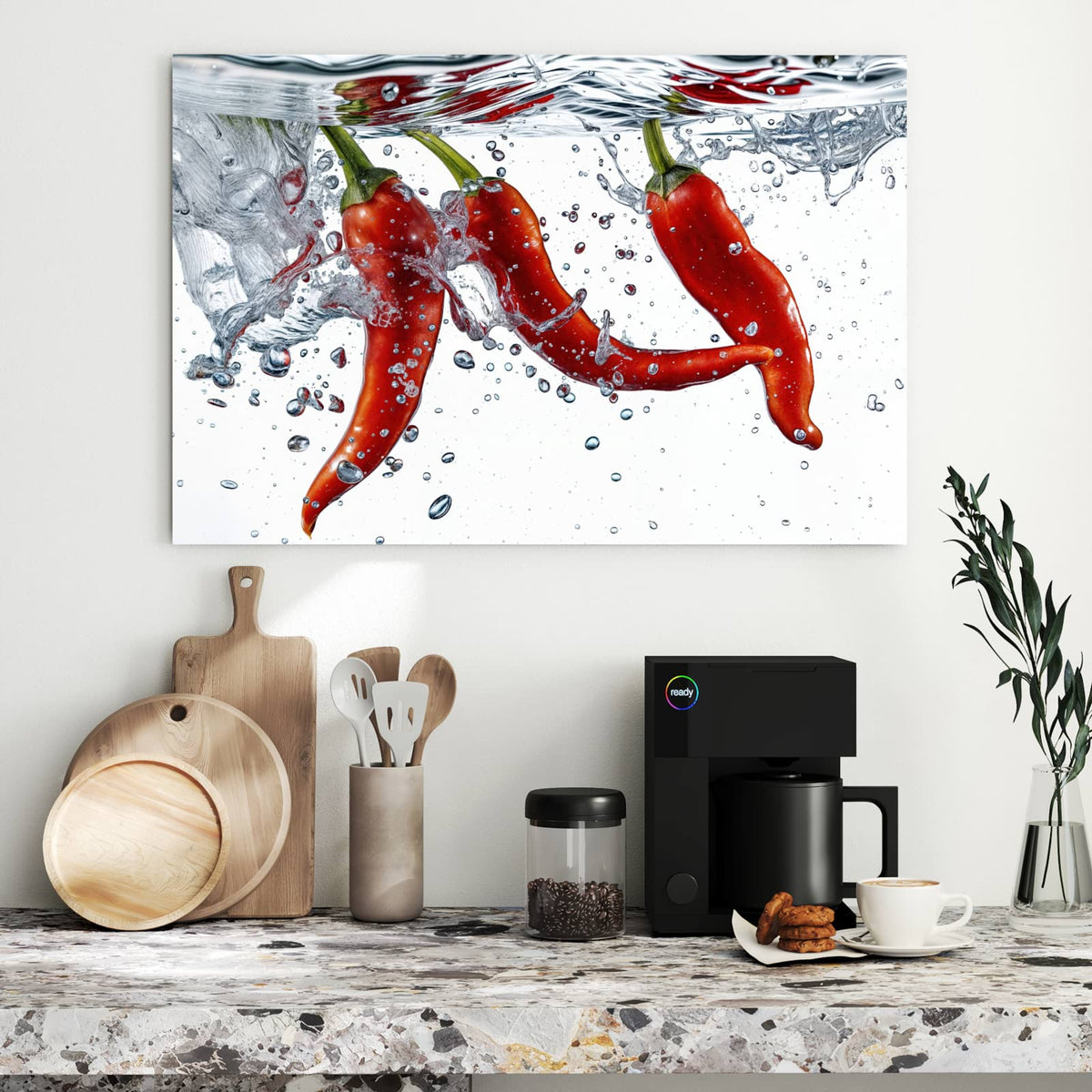 Metall Magnettafel - Drei Chilis im Wasser – Drei rote Chilis unter Wasser