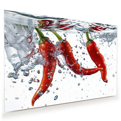 Wandbild mit dem Motiv Drei Chilis im Wasser