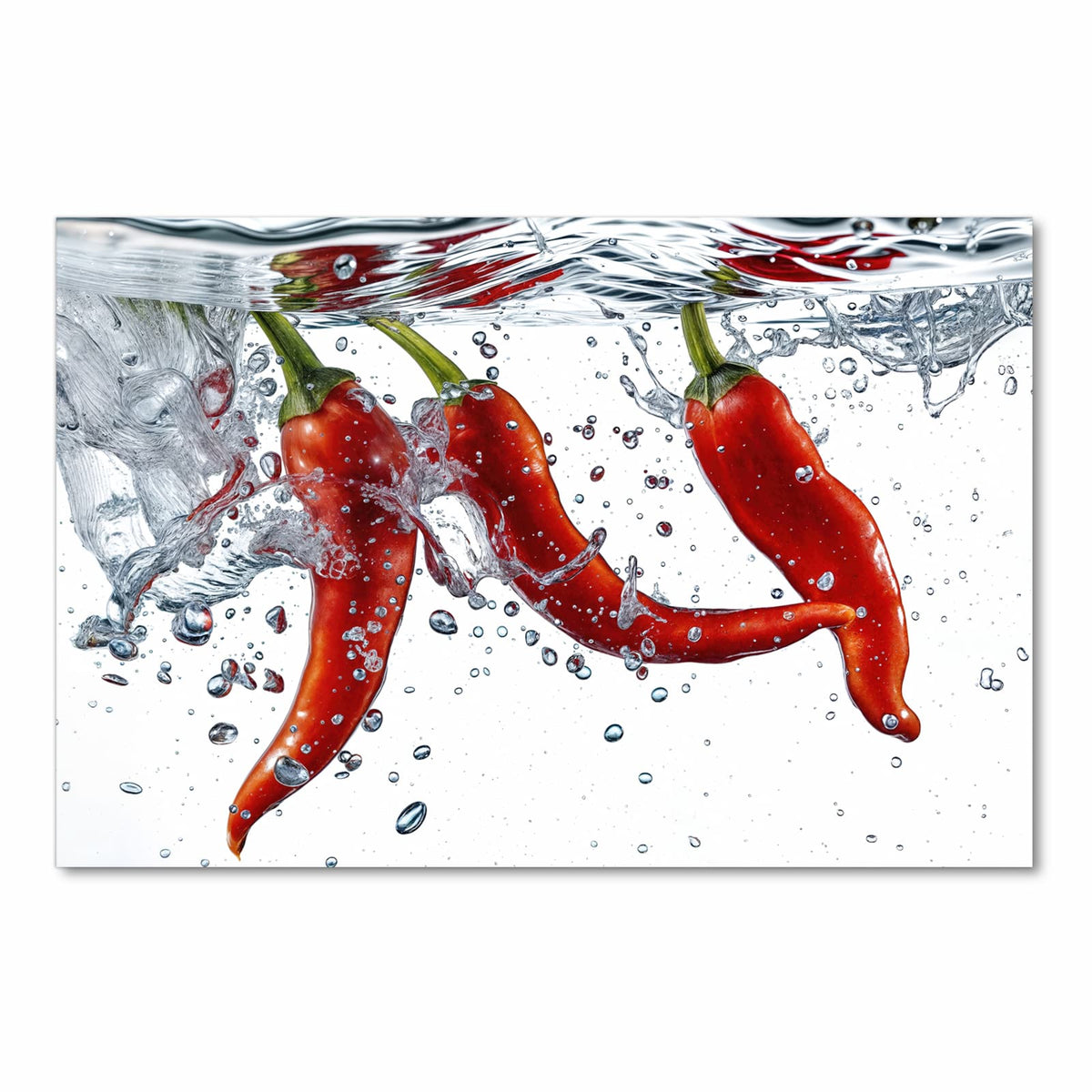 Bodenschonender Teppich fürs Esszimmer mit Motiv Chilis im Wasser in Frontansicht, waschbar