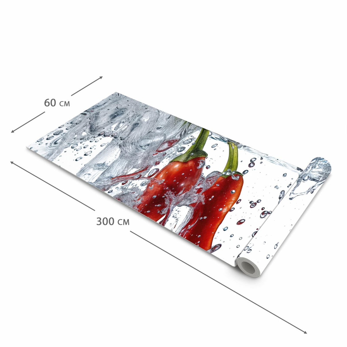 Strapazierfähiger moderner Küchenläufer mit Motiv Chilis im Wasser in der Größe 60x270 cm