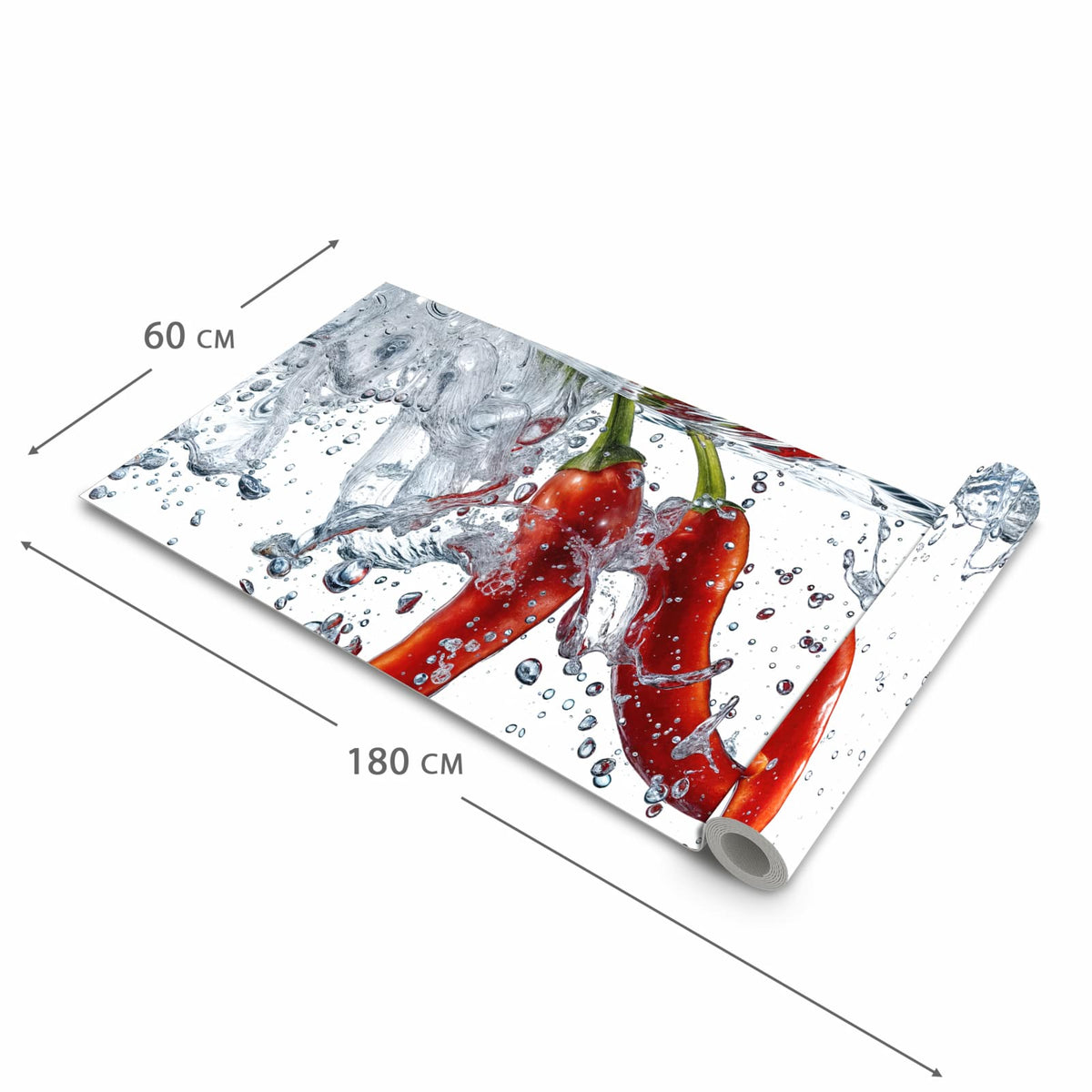 Rutschfester Küchenläufer mit Motiv Chilis im Wasser in der Grösse 60x240 cm