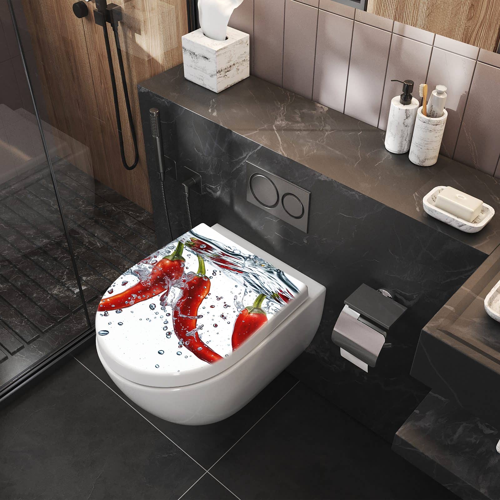 WC-Sitz mit Absenkautomatik Chilis im Wasser