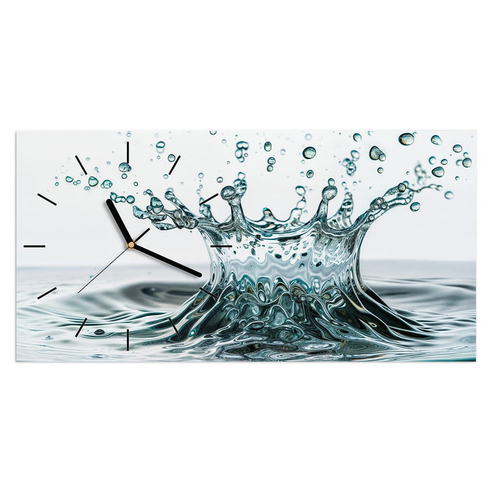 Wanduhr Wassertropfen Spritzer aus Glas – Querformat 60 × 30 cm mit Ziffernblatt Linie