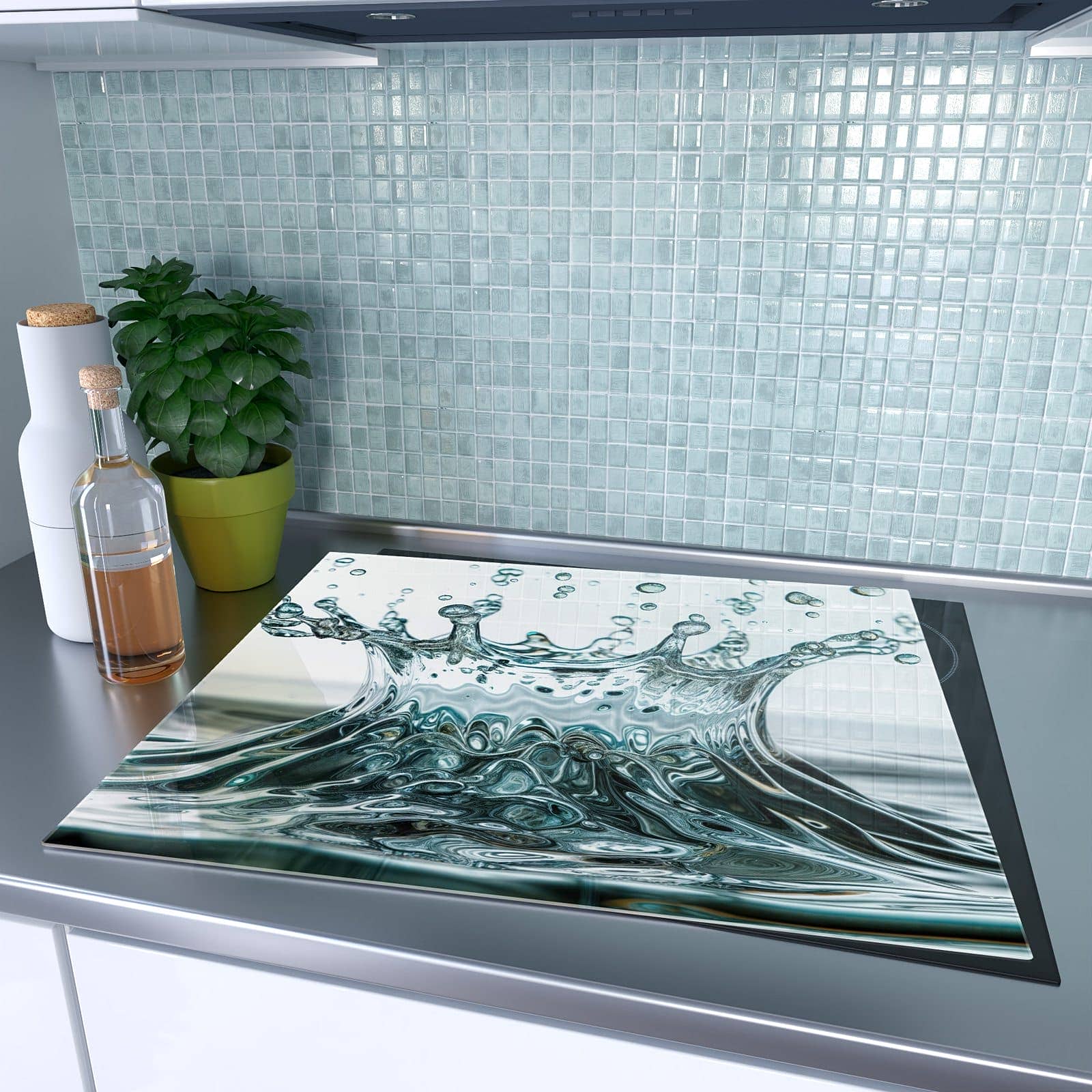 1-teilige Abdeckplatten Ceranfeld mit Wassertropfen Spritzer-Motiv auf dem Ceranfeld