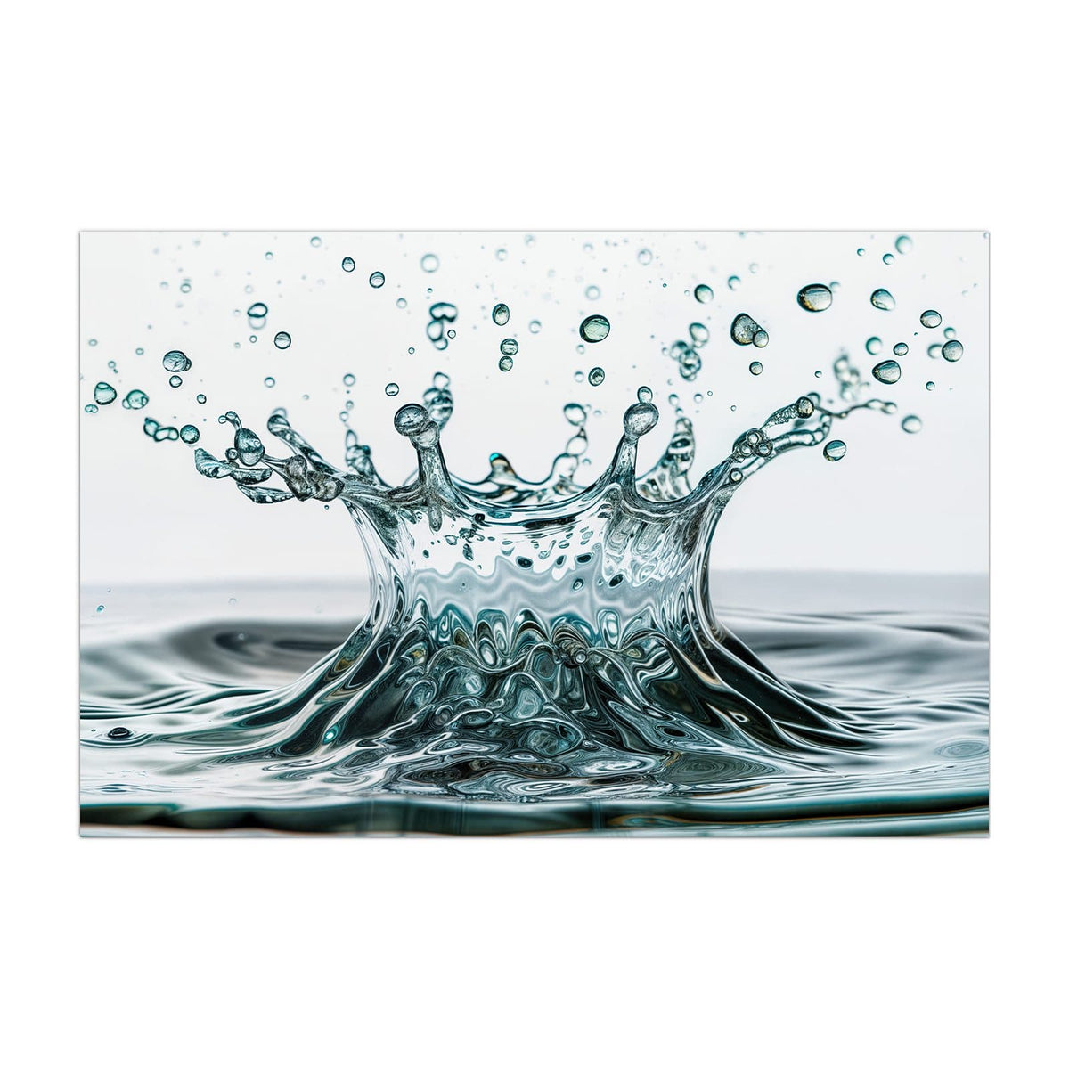 Küchenrückwand aus Glas Spritzende Wasserkrone im Hochformat, Motiv bildfüllend von vorn