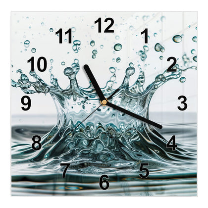 Wanduhr Quadratisch mit dem Motiv Spritzende Wasserkrone