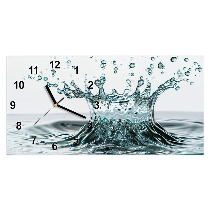 Wanduhr Wassertropfen Spritzer aus Glas – Querformat 60 × 30 cm mit Ziffernblatt Modern
