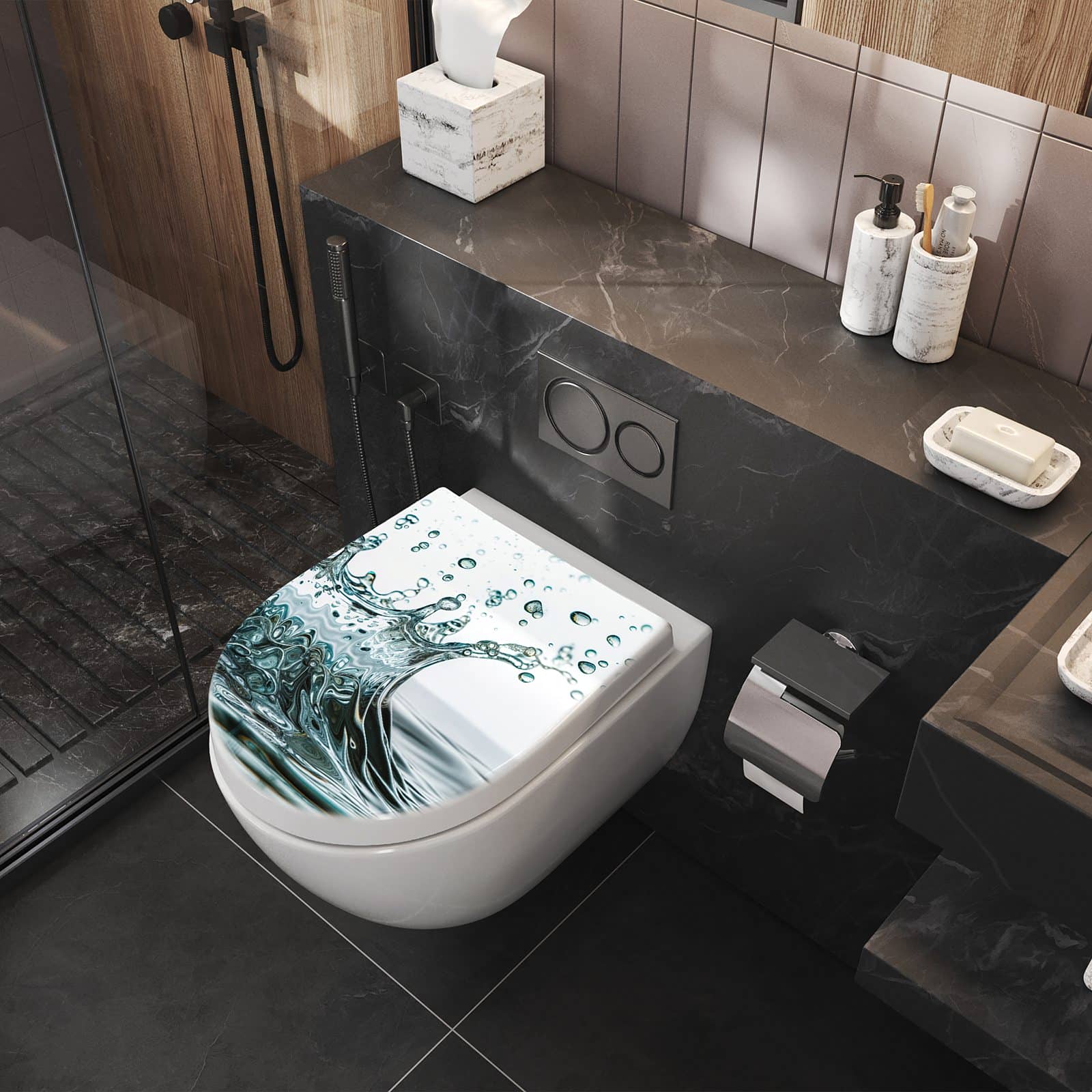 WC-Sitz mit Absenkautomatik Wassertropfen Splash