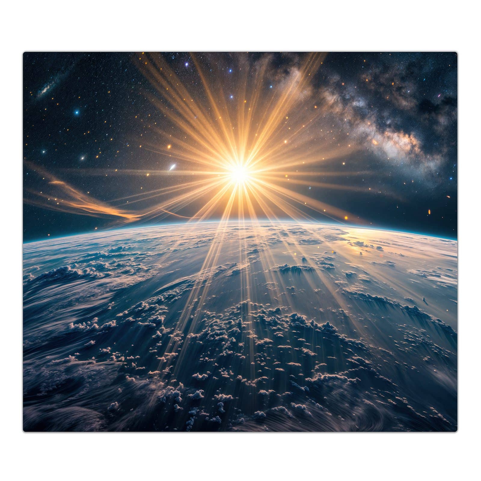 1-teilige Abdeckplatten Ceranfeld mit Sonnenaufgang über Erde-Motiv in der Frontansicht #grösse_1-Teilig (60x52cm)