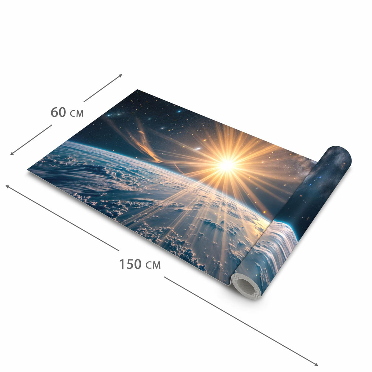 Waschbarer Küchenläufer mit Motiv Erde von Sonnenaufgang in der Größe 60x240 cm für angenehme Haptik