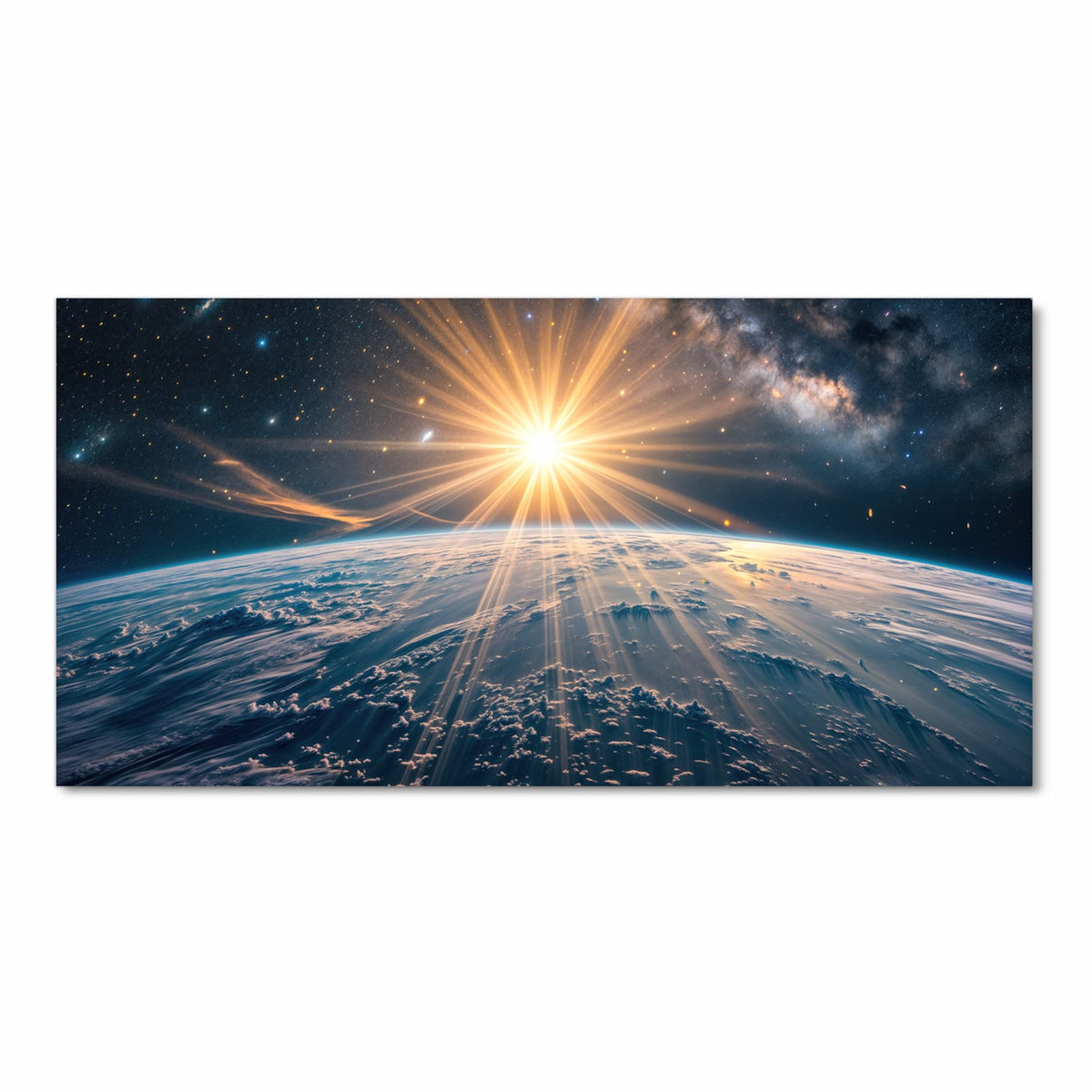 Bodenschonender moderner Küchenläufer mit Motiv Erde von Sonnenaufgang in Frontansicht