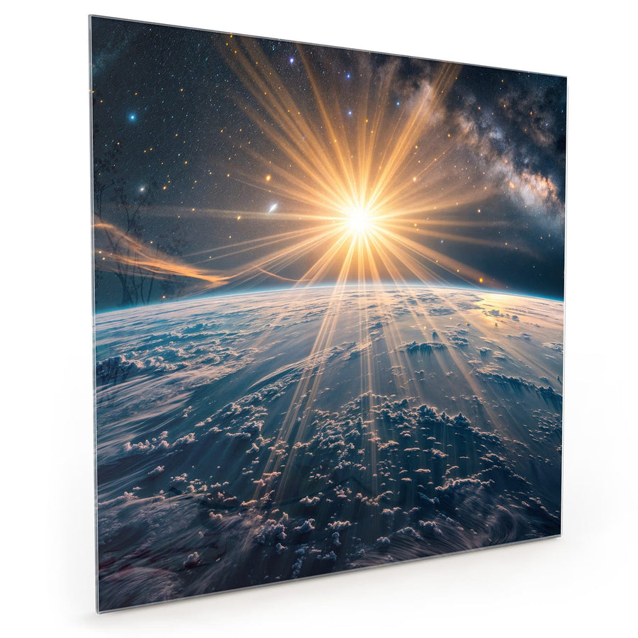 Maße Küchenrückwand Sonne über blauer Erde aus Glas