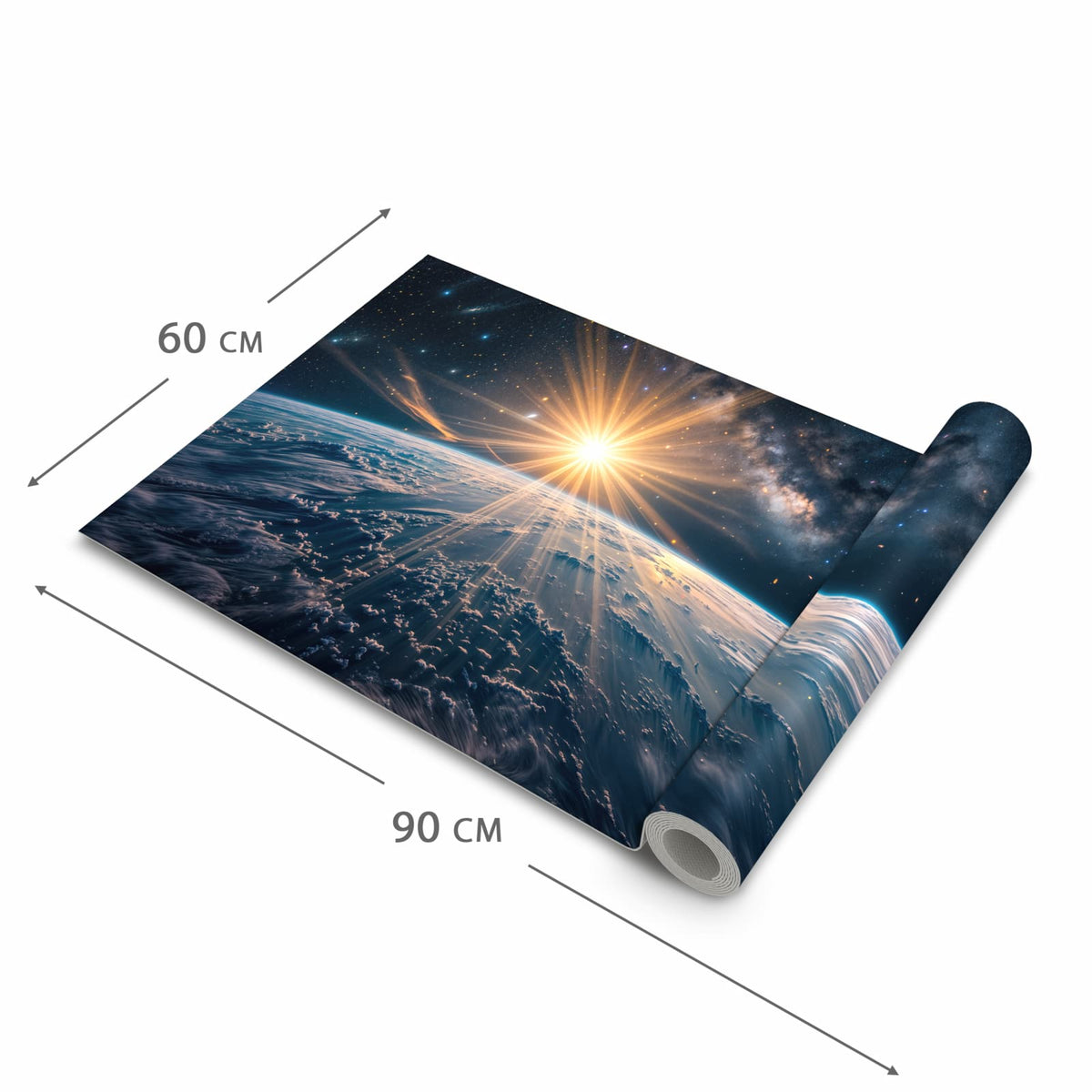 Rutschfester dünner Teppich mit Motiv Erde von Sonnenaufgang in der Grösse 60x240 cm