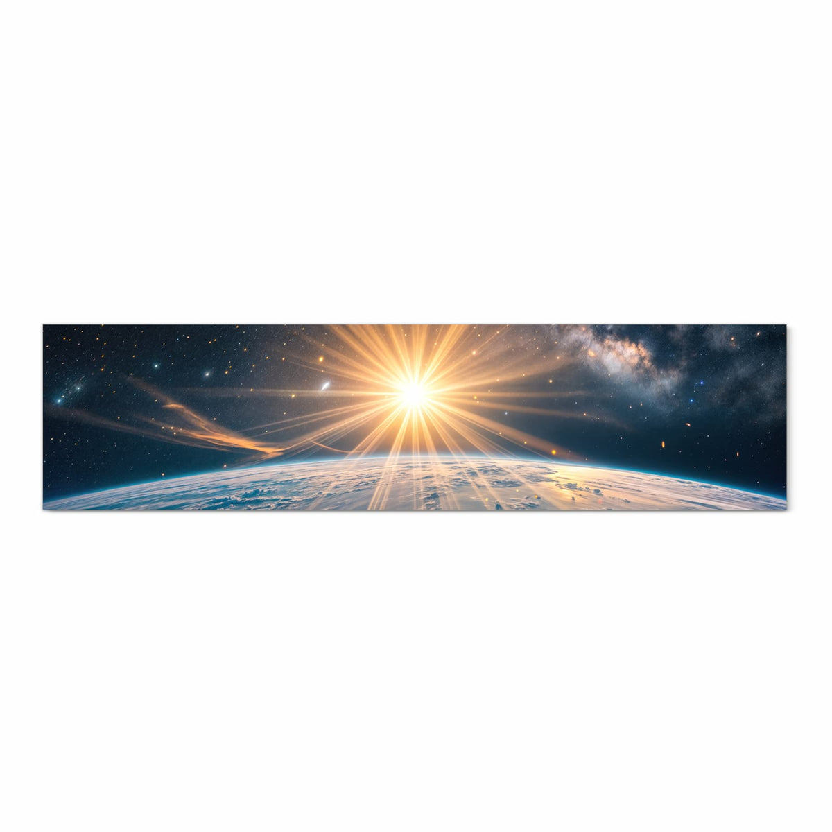 Küchenteppich mit Motiv Erde von Sonnenaufgang in Frontansicht für sicheres Aufbewahren