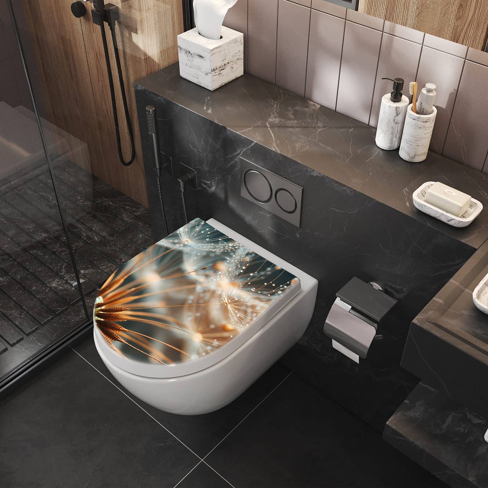 WC-Sitz mit Absenkautomatik Pusteblumenperlen