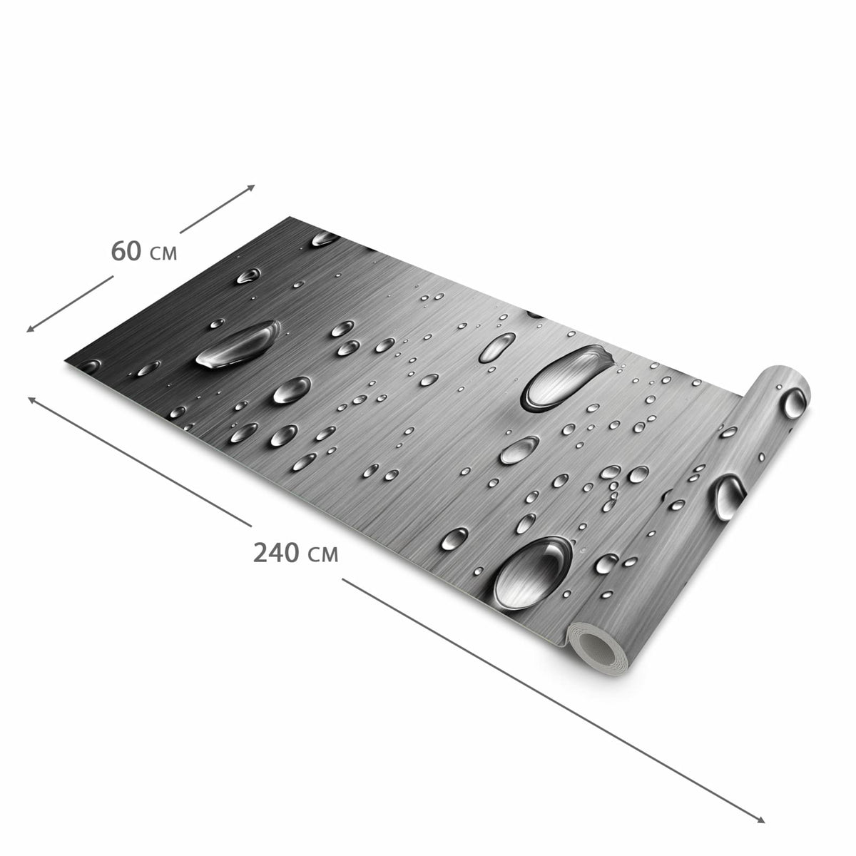 Langlebiger moderner Küchenläufer mit Motiv Wassertropfen auf Metall in der Grösse 60x180 cm