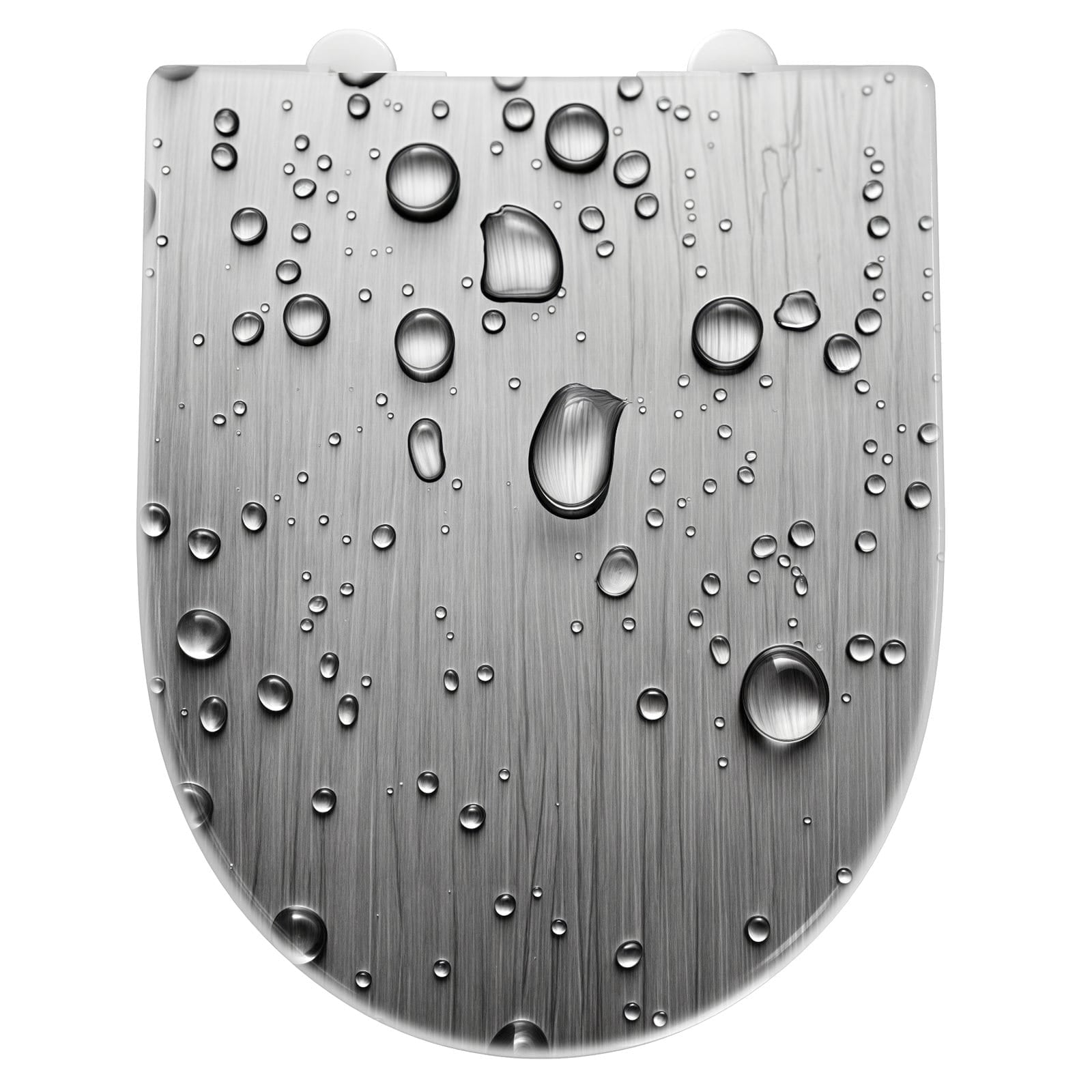 WC-Sitz mit Absenkautomatik Wassertropfen auf Metall