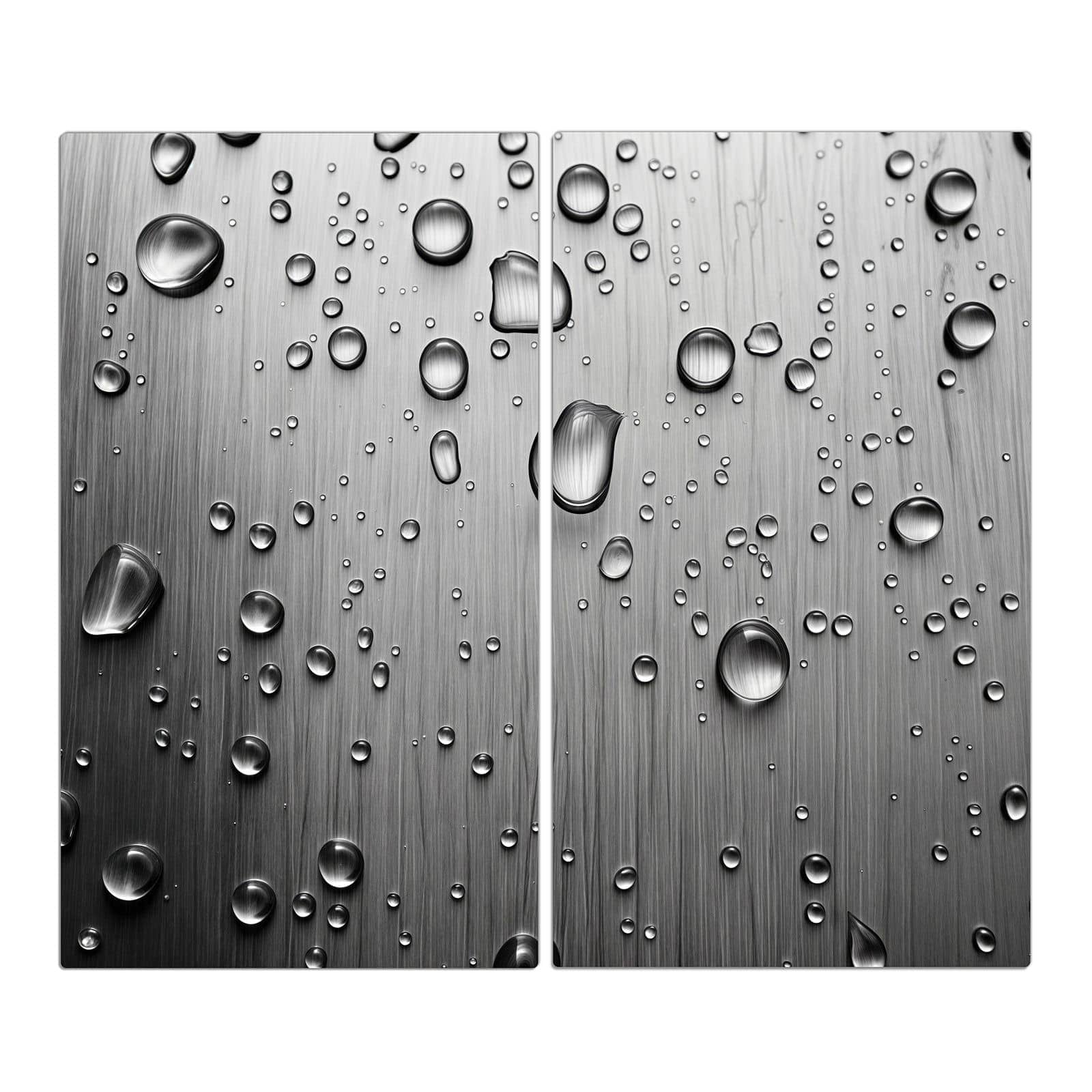 2-teilige Herdabdeckplatte mit Wassertropfen auf Metall-Motiv in der Frontansicht #grösse_2-Teilig (60x52cm)