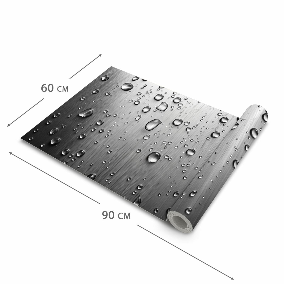 Bodenschonender moderner Küchenläufer mit Motiv Wassertropfen auf Metall in der Grösse 60x180 cm