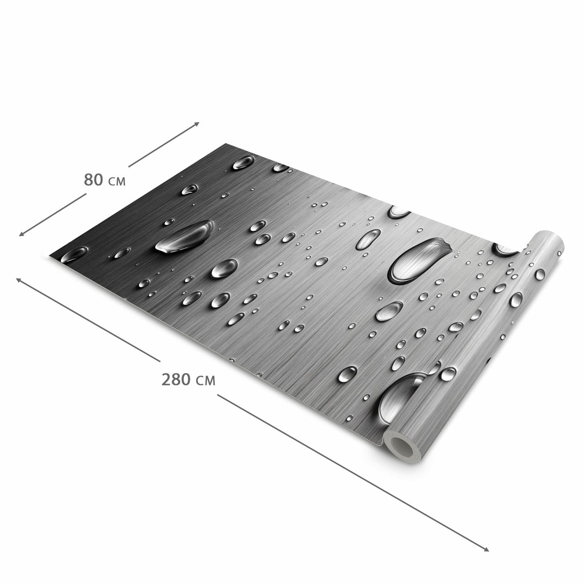 Farbbeständiger Küchenläufer mit Motiv Wassertropfen auf Metall in der Grösse 60x180 cm