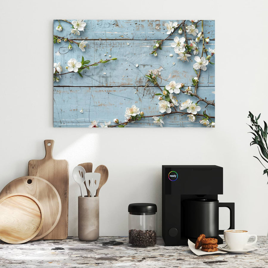 Maße Metall Magnettafel - Blüten auf blauem Holz