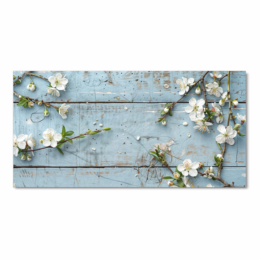 Maße Küchenläufer - Blüten auf blauem Holz