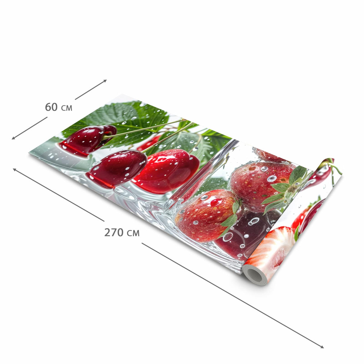Langlebiger Küchenläufer mit Motiv Erdbeeren und Kirschen in der Grösse 60x150 cm