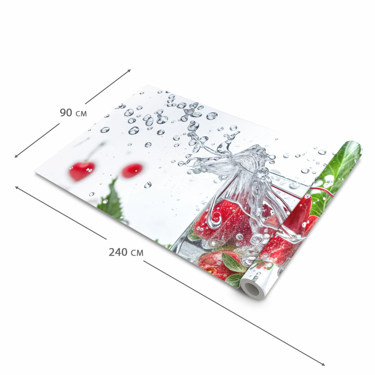 Strapazierfähiger waschbarer Küchenläufer mit Motiv Erdbeeren und Kirschen in der Grösse 60x150 cm