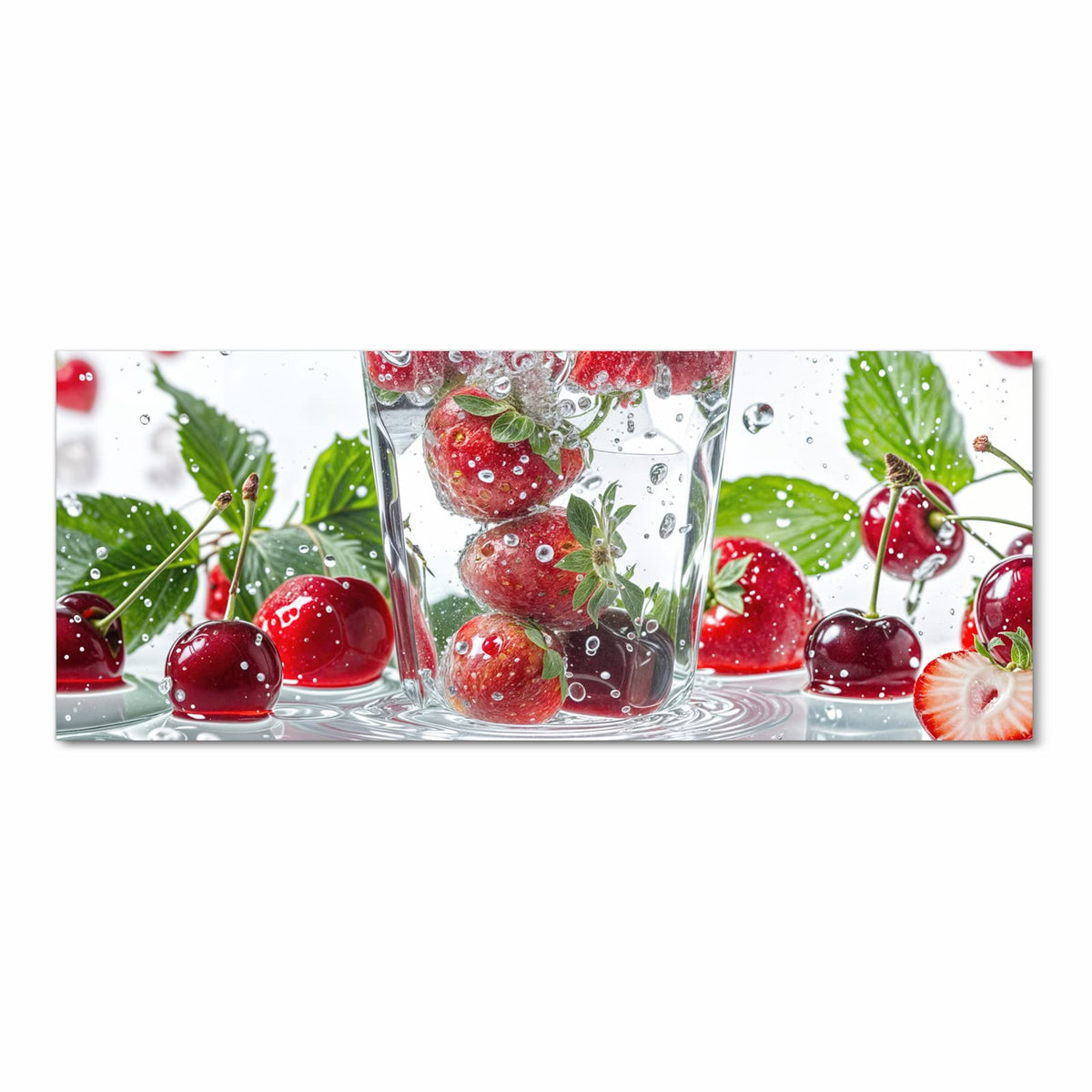 Strapazierfähiger waschbarer Küchenläufer mit Motiv Erdbeeren und Kirschen in Frontansicht