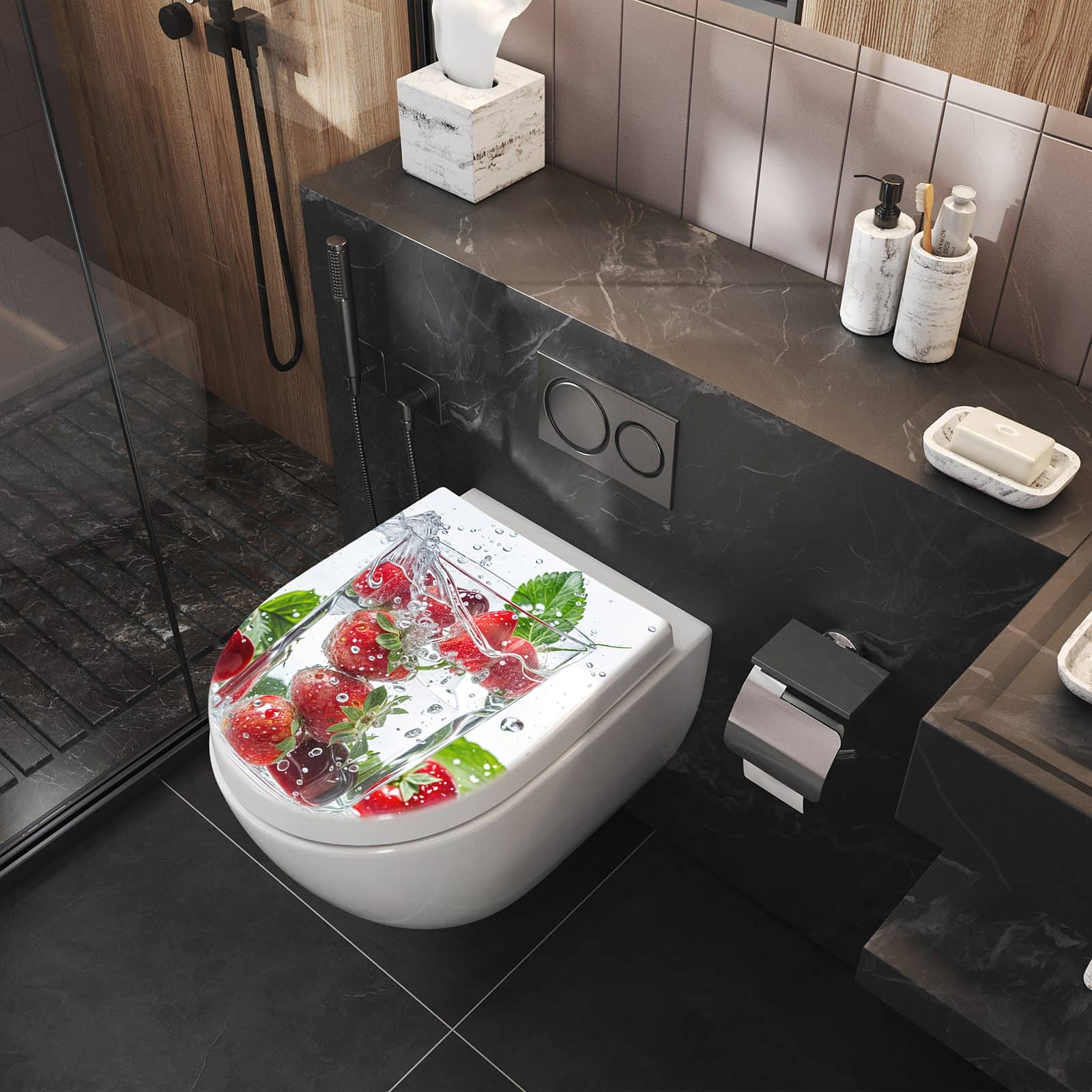 WC-Sitz mit Absenkautomatik Erdbeeren und Kirschen