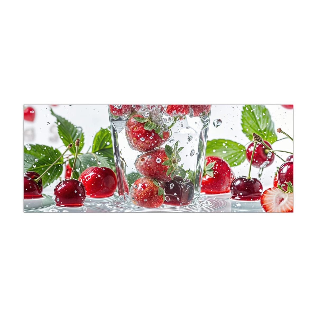 Küchenrückwand aus Glas Erdbeeren und Kirschen im Hochformat, Motiv bildfüllend von vorn