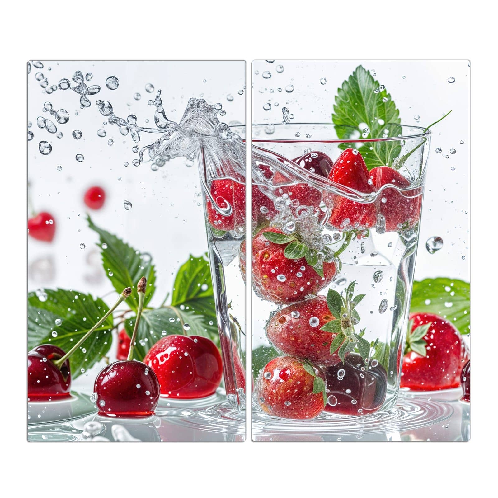 2-teilige Abdeckplatten für den Herd mit Erdbeeren und Kirschen-Motiv in der Frontansicht #grösse_2-Teilig (60x52cm)
