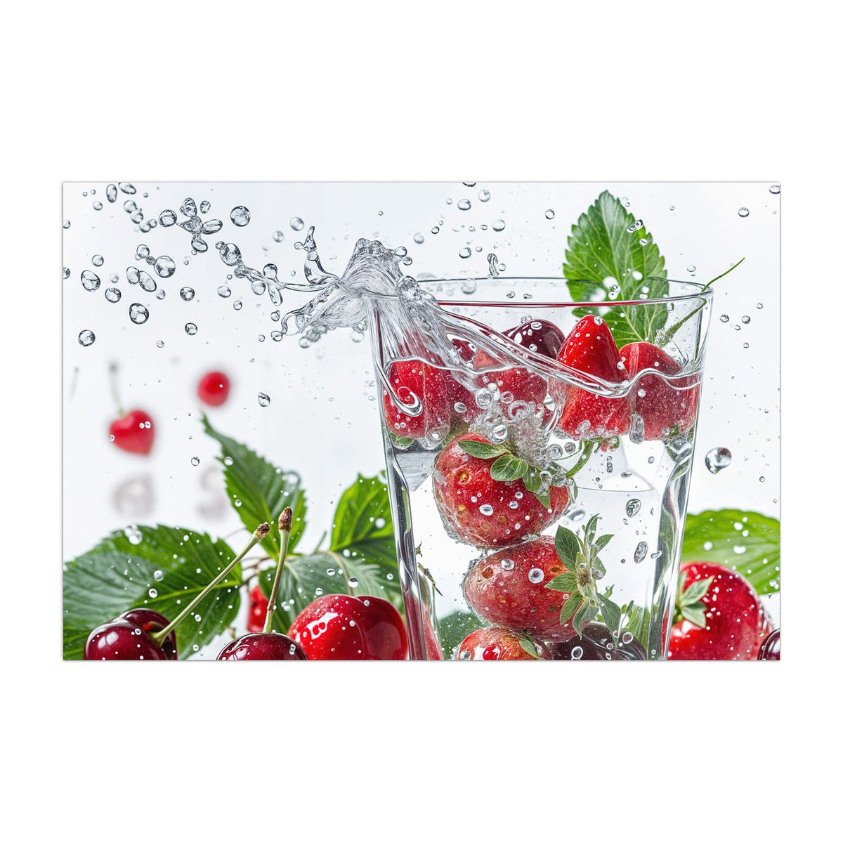 Küchenrückwand aus Glas Erdbeeren und Kirschen im Hochformat, Motiv bildfüllend von vorn
