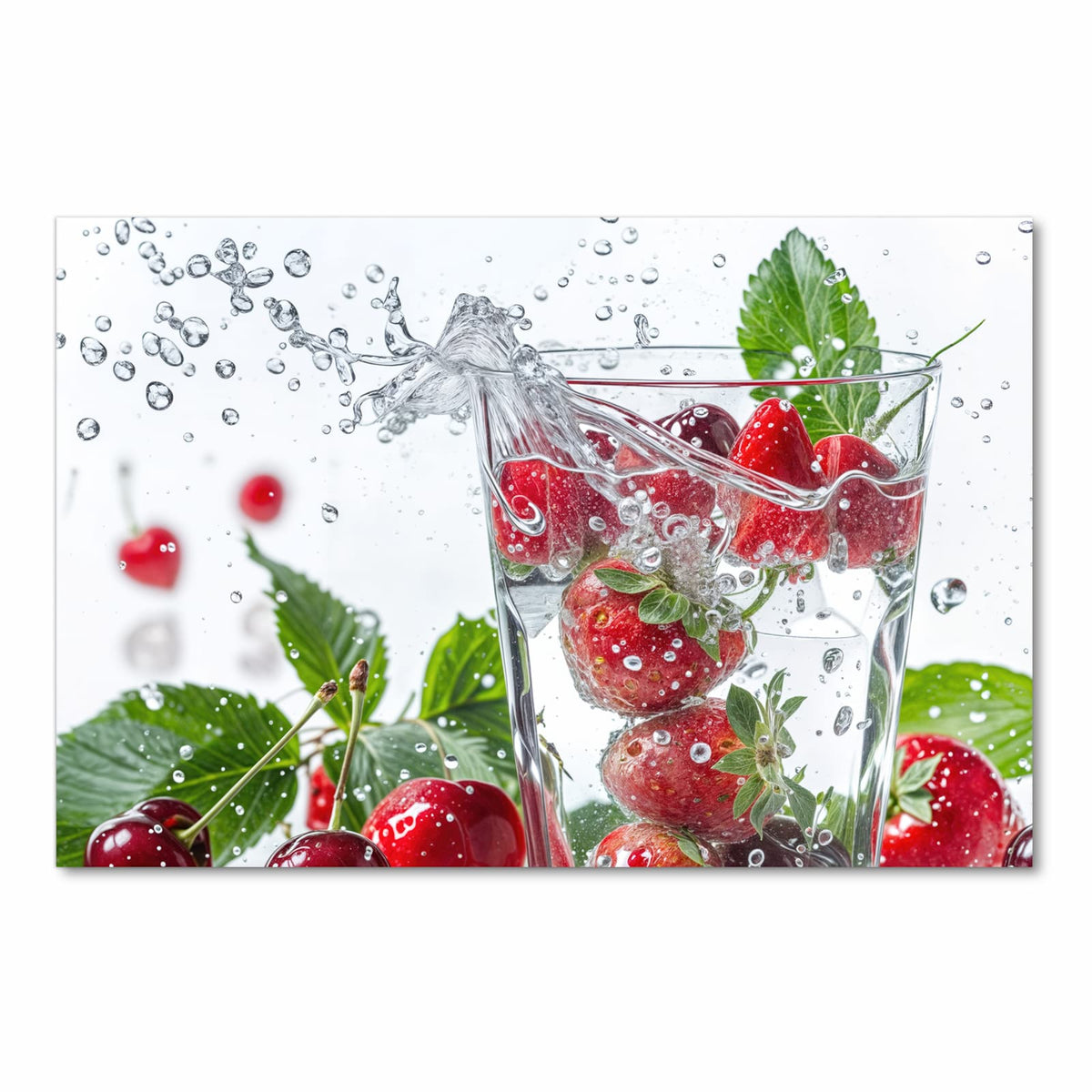 Bodenschonender Küchenteppich mit Motiv Erdbeeren und Kirschen in Frontansicht