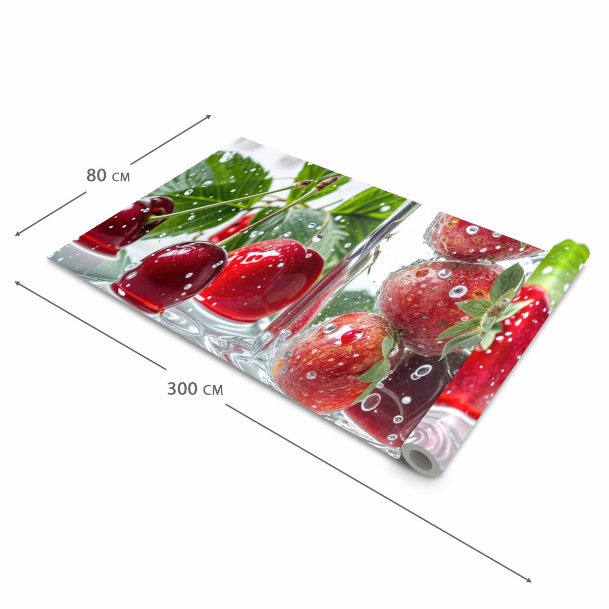 Teppichläufer Küche mit Motiv Erdbeeren und Kirschen in der Grösse 60x150 cm - angenehme Haptik