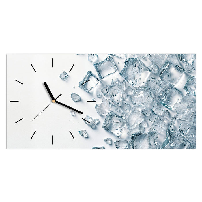 Wanduhr Eiswürfel Haufen aus Glas – Querformat 60 × 30 cm mit Ziffernblatt Linie