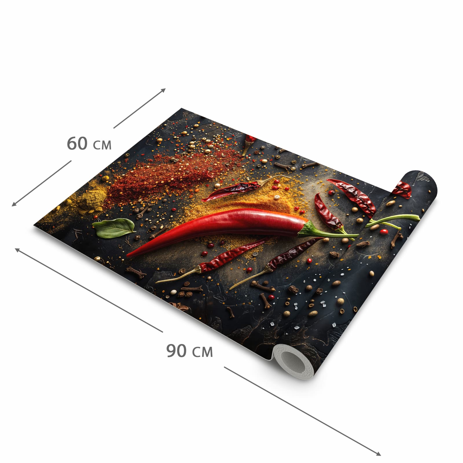 Rutschhemmender Küchenläufer mit Motiv Gewürzmischung ansicht in der Grösse 60x120 cm