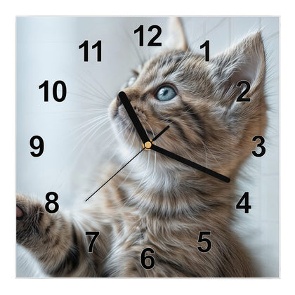 Wanduhr Quadratisch mit dem Motiv Getigertes Kätzchen