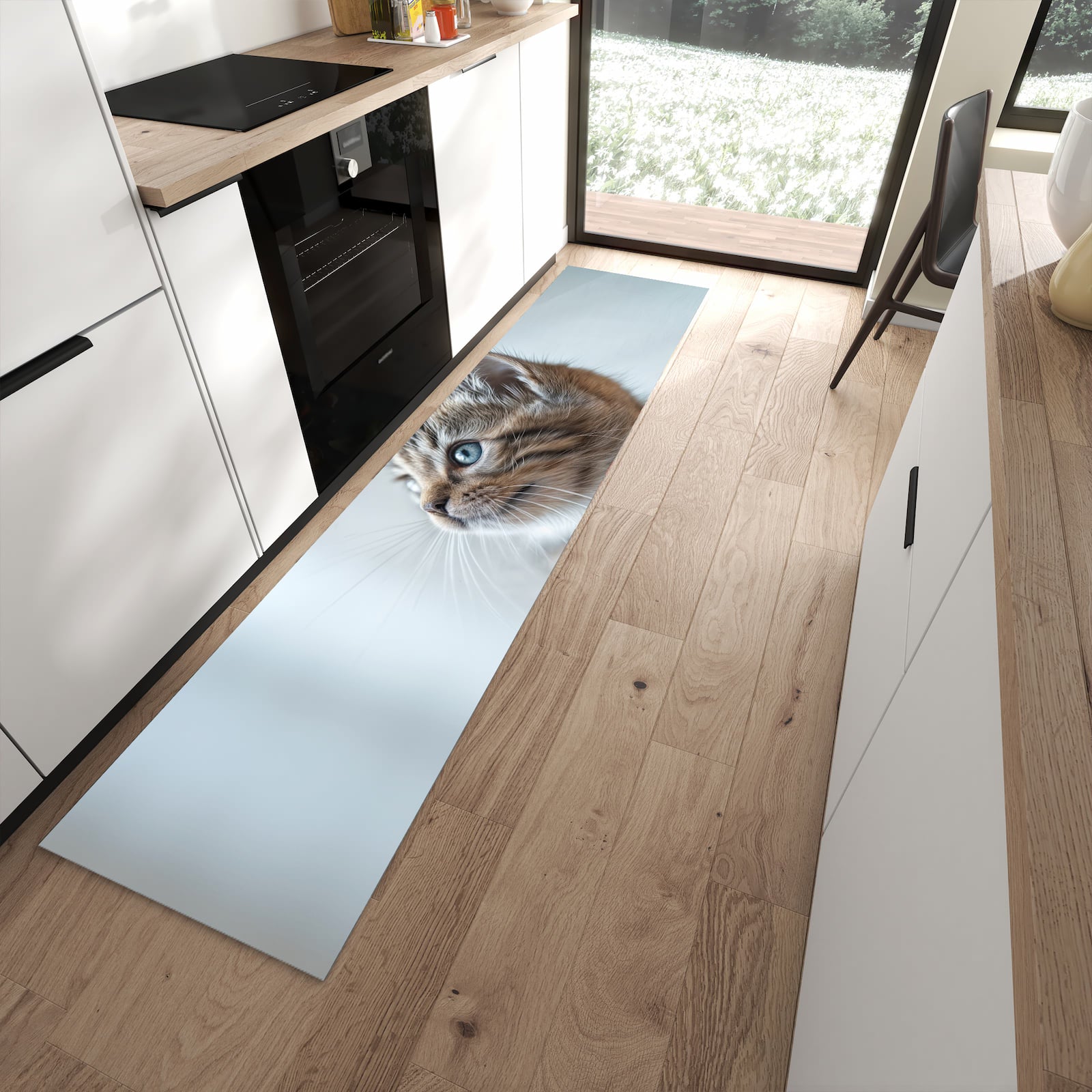 UV-beständiger Küchenläufer mit Motiv Kätzchen22 in moderner Küche