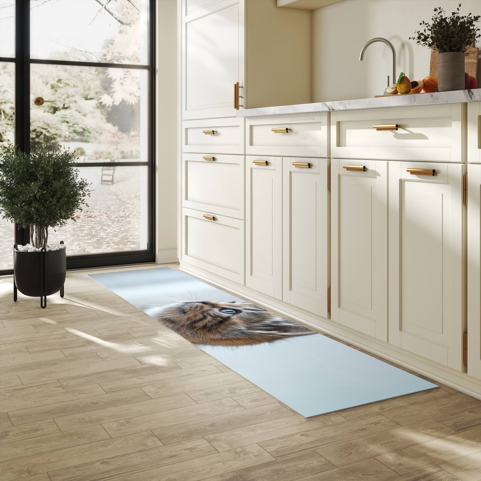 Küchenteppich mit Motiv Kätzchen22 in heller Küche für sichere Aufbewahrung