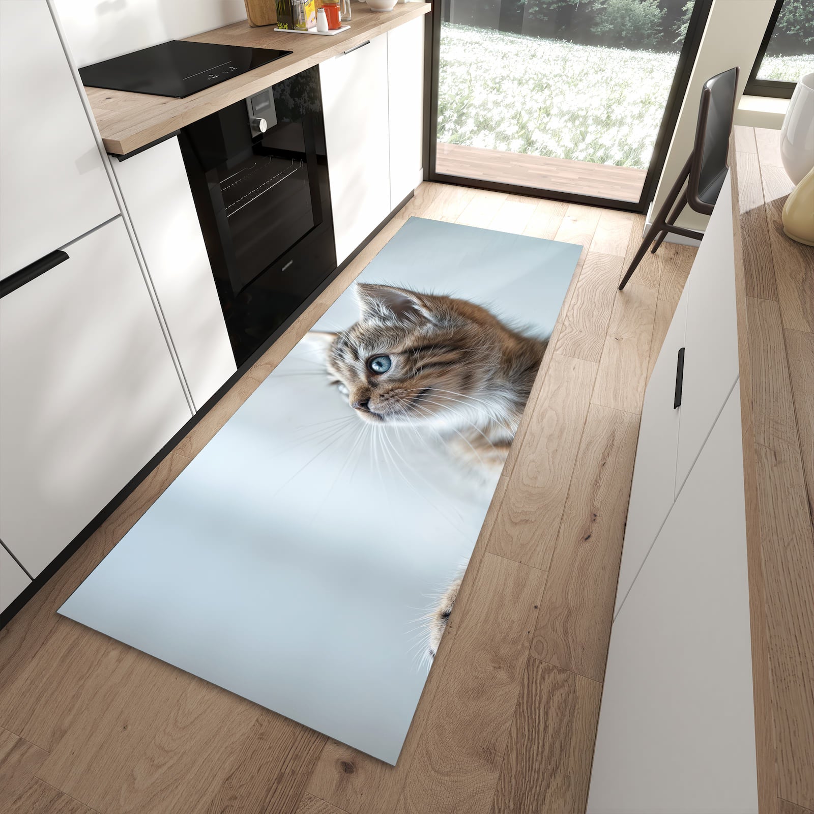 Pflegeleichter Teppich für Küche mit Motiv Kätzchen22 in moderner Küche