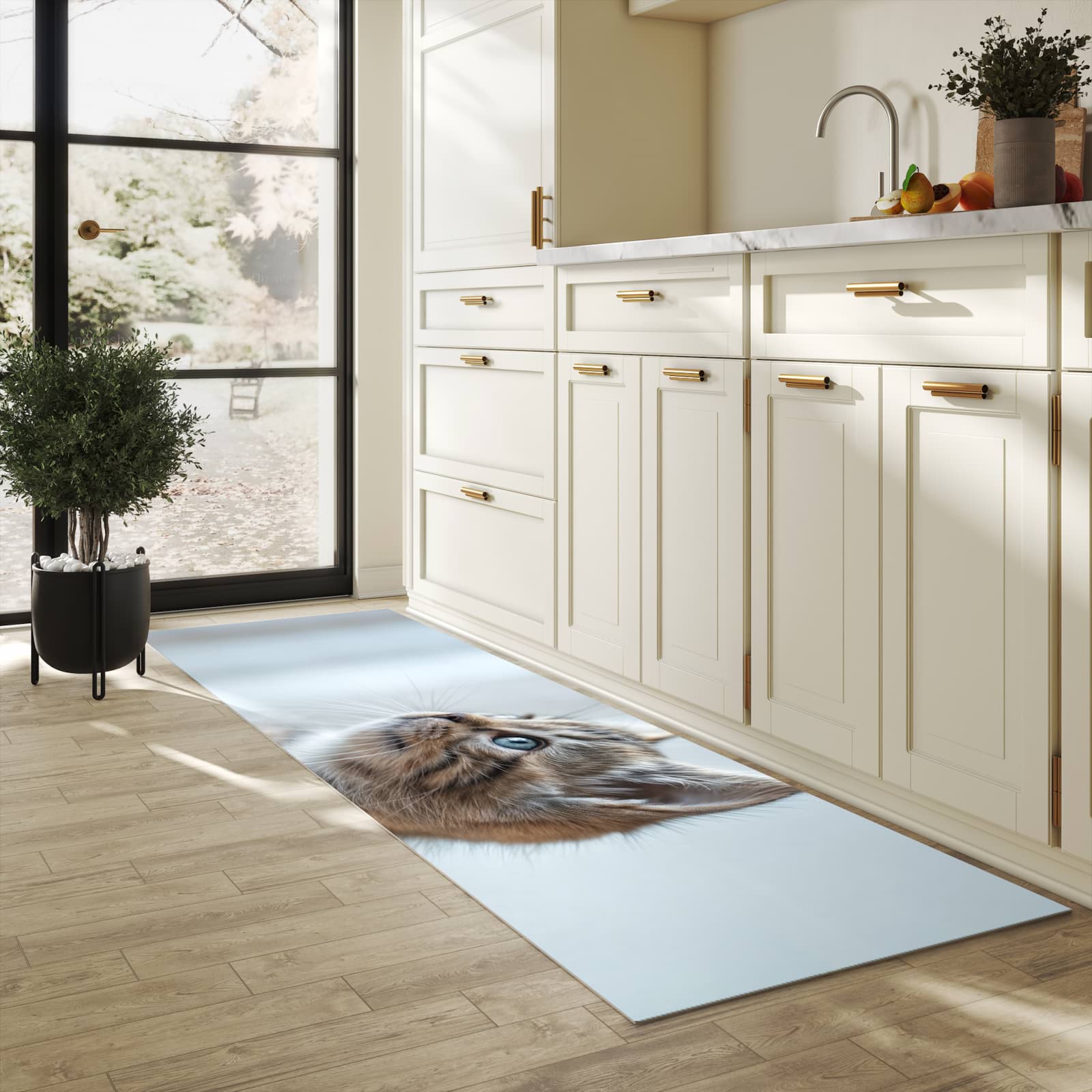 Rutschfester Küchenläufer mit Motiv Kätzchen22 für Trittkomfort in heller Küche