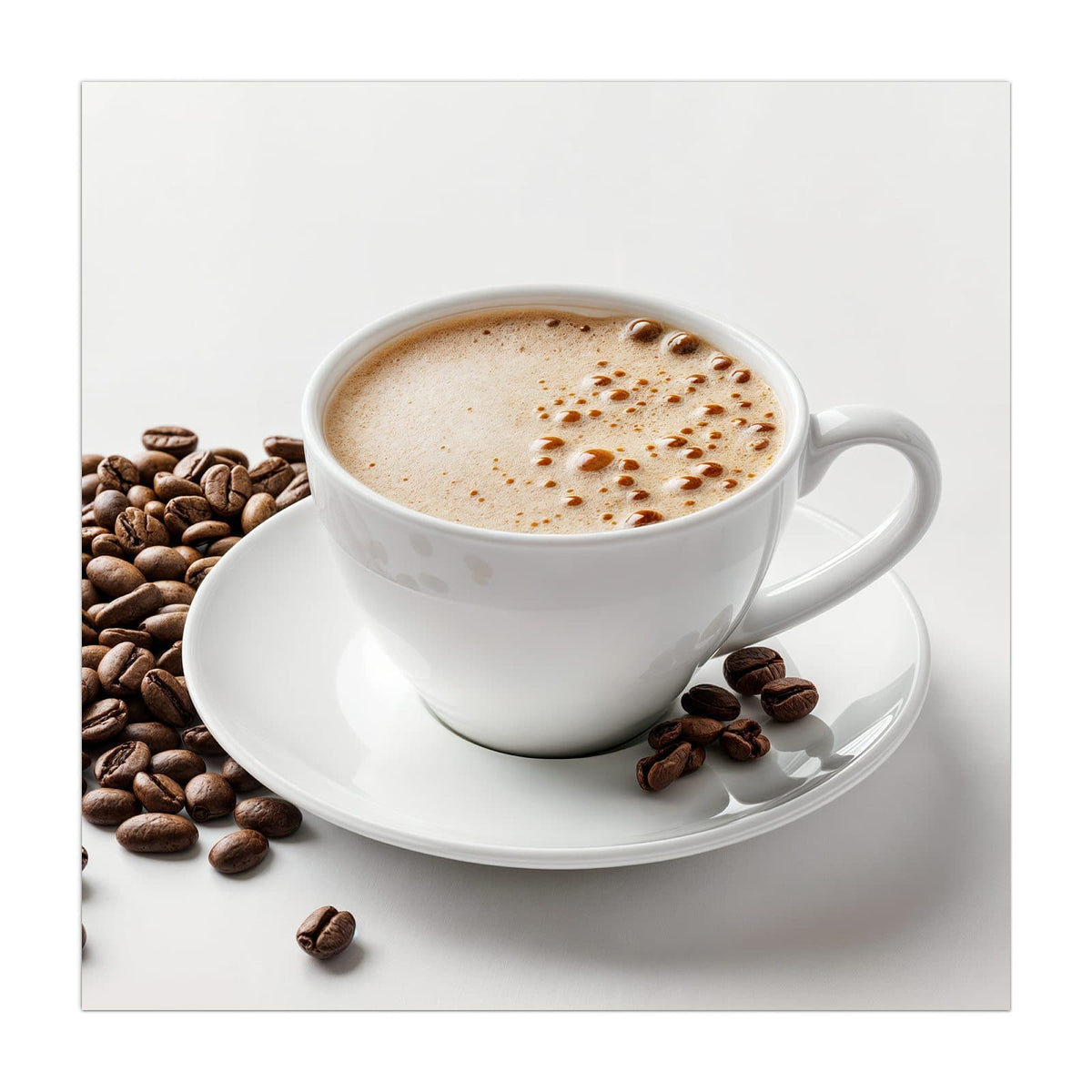 Küchenrückwand aus Glas Kaffee mit Milchschaum im quadratischen Format, Motiv bildfüllend von vorn #grösse_50 x 50 cm #grösse_40 x 40 cm #grösse_60 x 60 cm