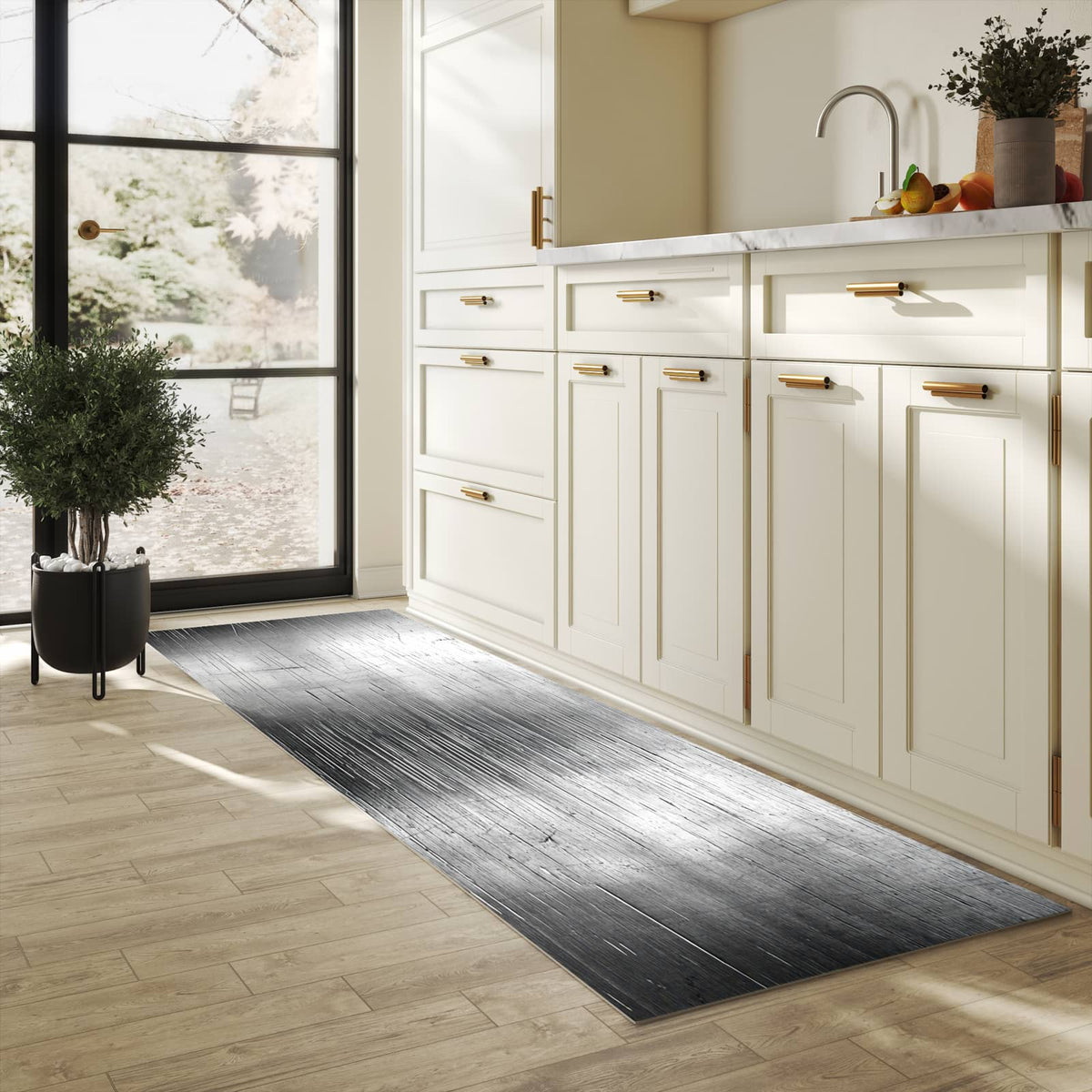 Fleckenresistenter langer Teppich mit Motiv Strukturierte Oberfläche in heller Küche